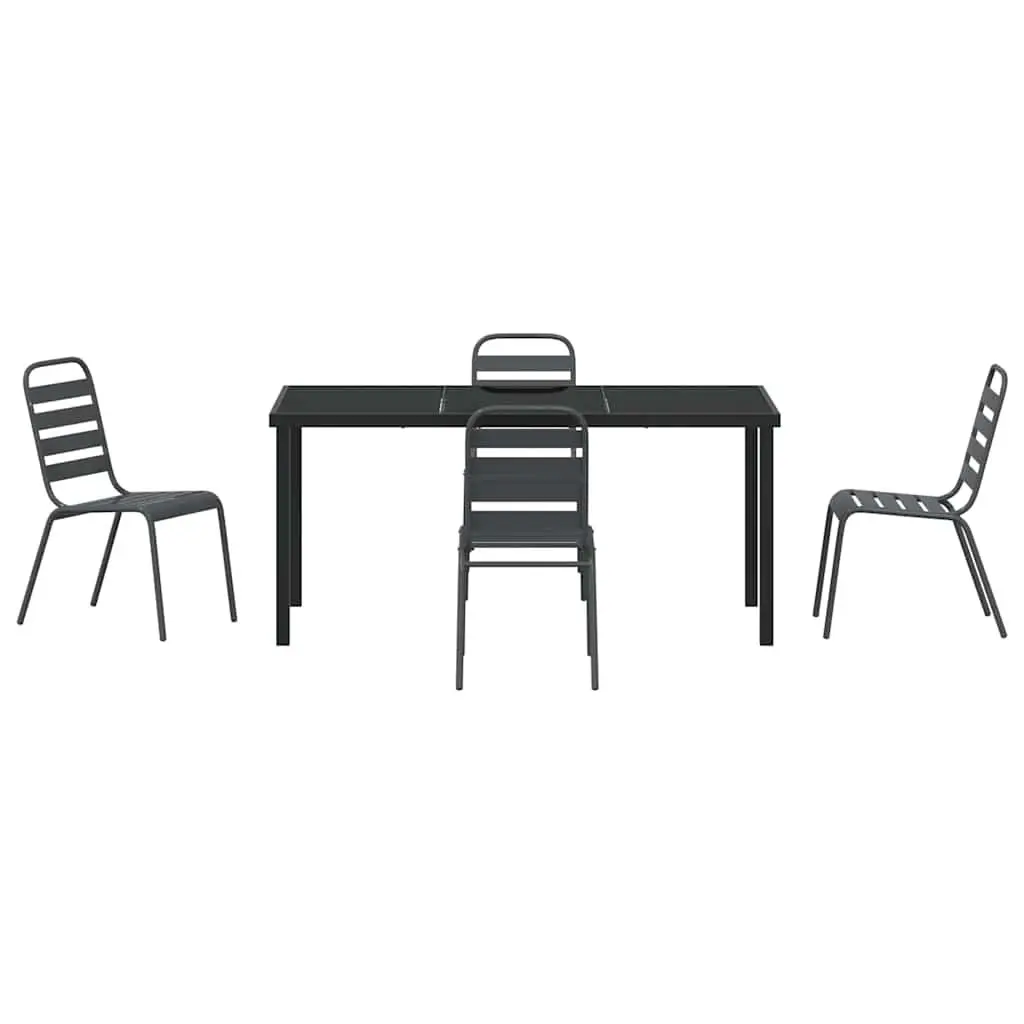 Garden Dining Set 5 Piece Outdoor Furniture Rectangular Tempered Glass Table Anthracite Grey Steel Frame