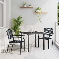 Garden Dining Set 3 Piece Outdoor Patio Furniture Tempered Glass Steel