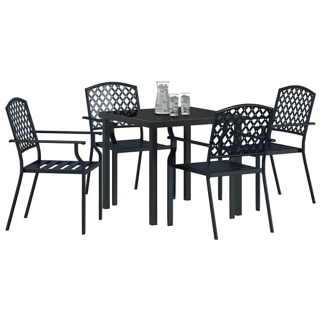 Garden Dining Set Outdoor Furniture 5 Piece Anthracite Steel Tempered Glass
