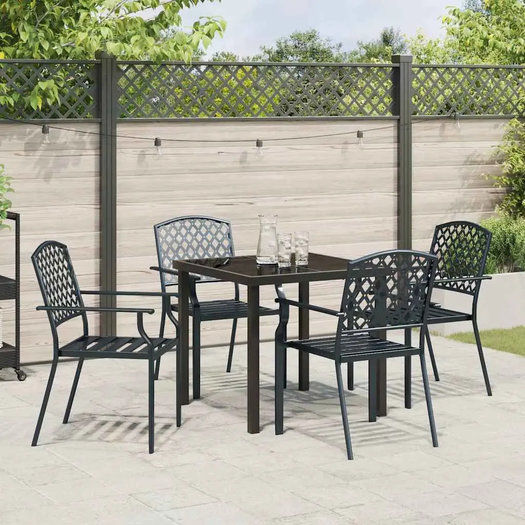 Garden Dining Set Outdoor Furniture 5 Piece Anthracite Steel Tempered Glass