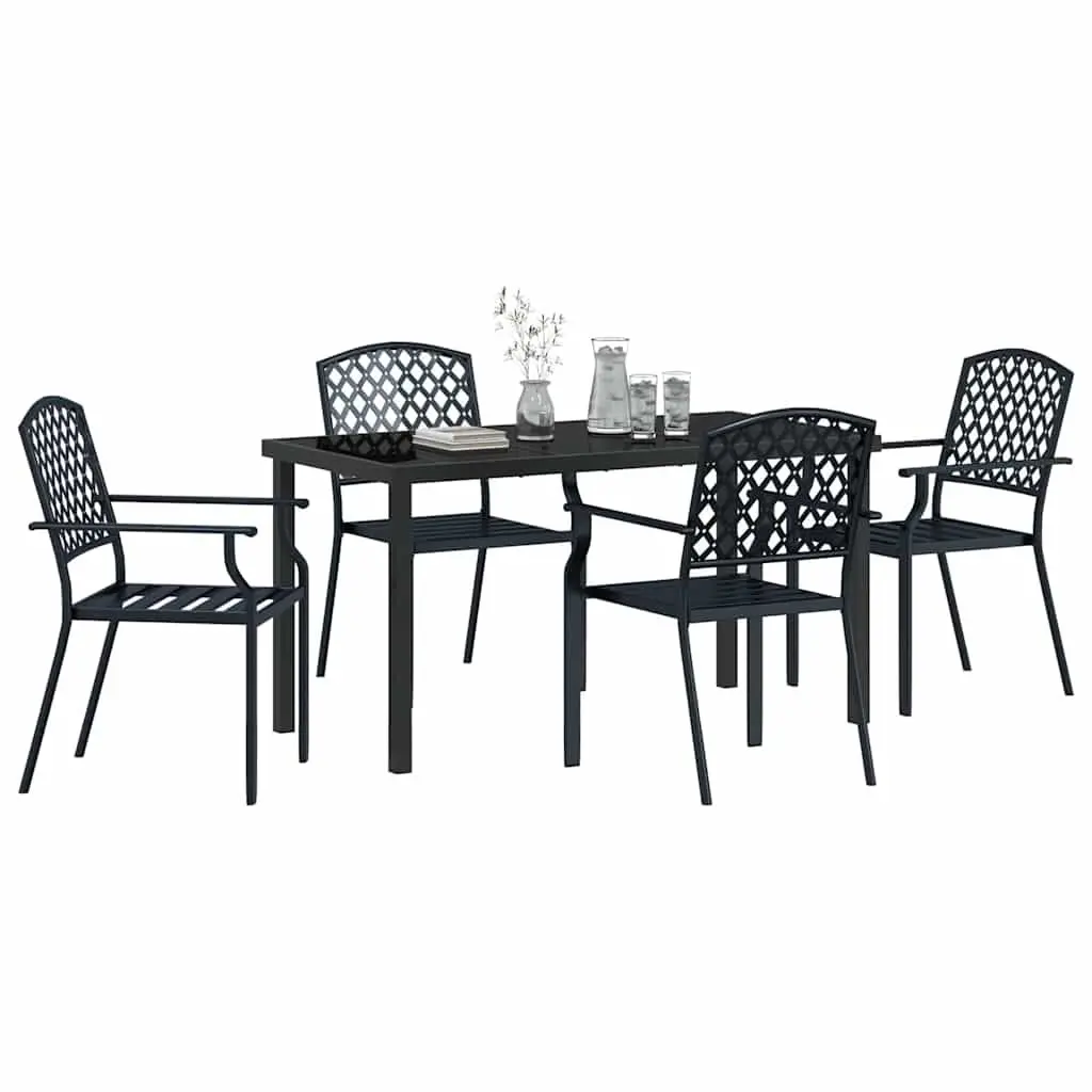 Garden Dining Set Outdoor Furniture 5 Piece Tempered Glass Anthracite Steel