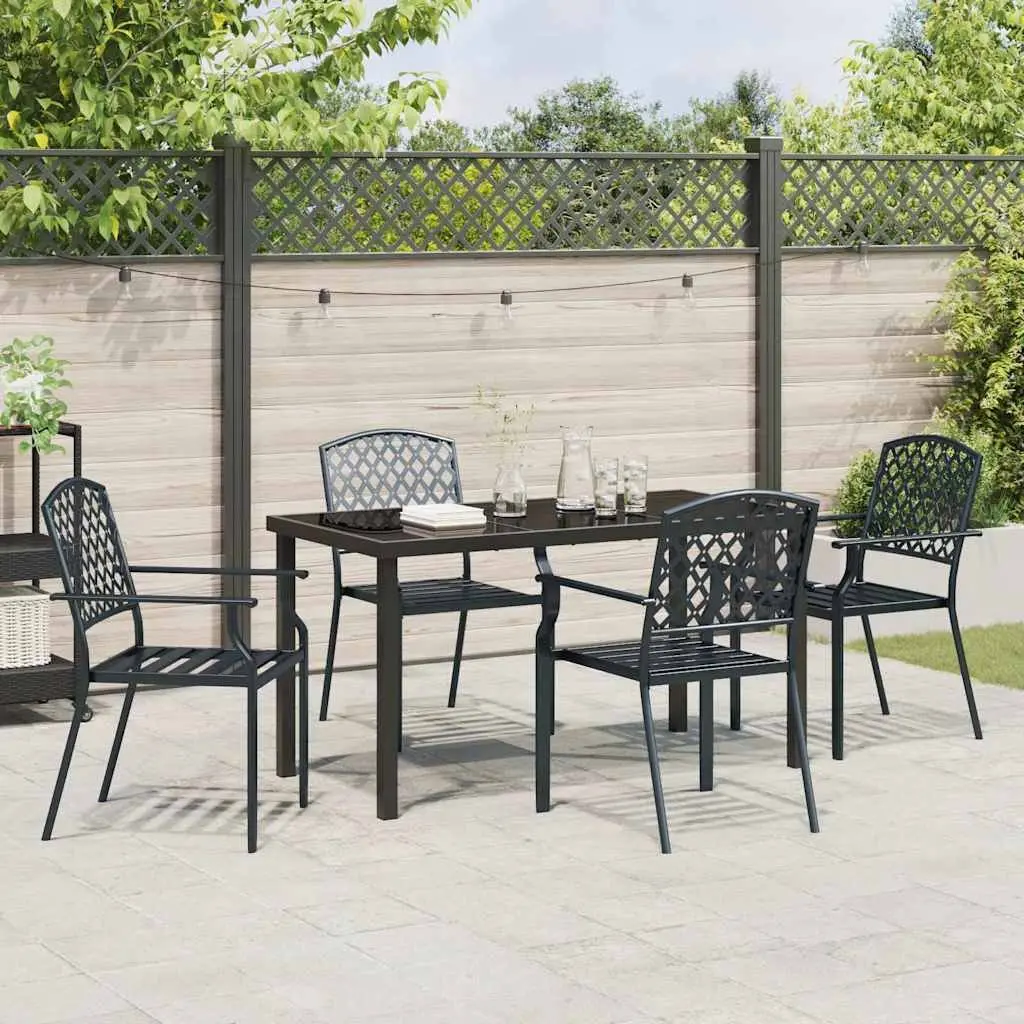 Garden Dining Set Outdoor Furniture 5 Piece Tempered Glass Anthracite Steel