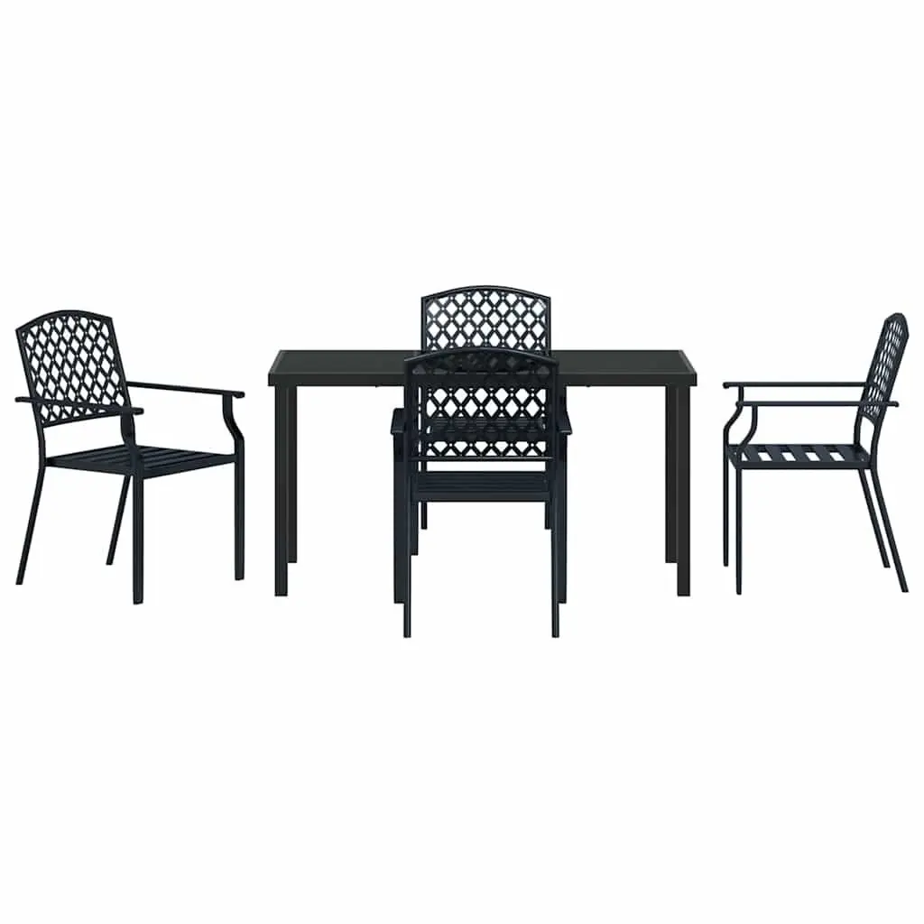 Garden Dining Set Outdoor Furniture 5 Piece Tempered Glass Anthracite Steel