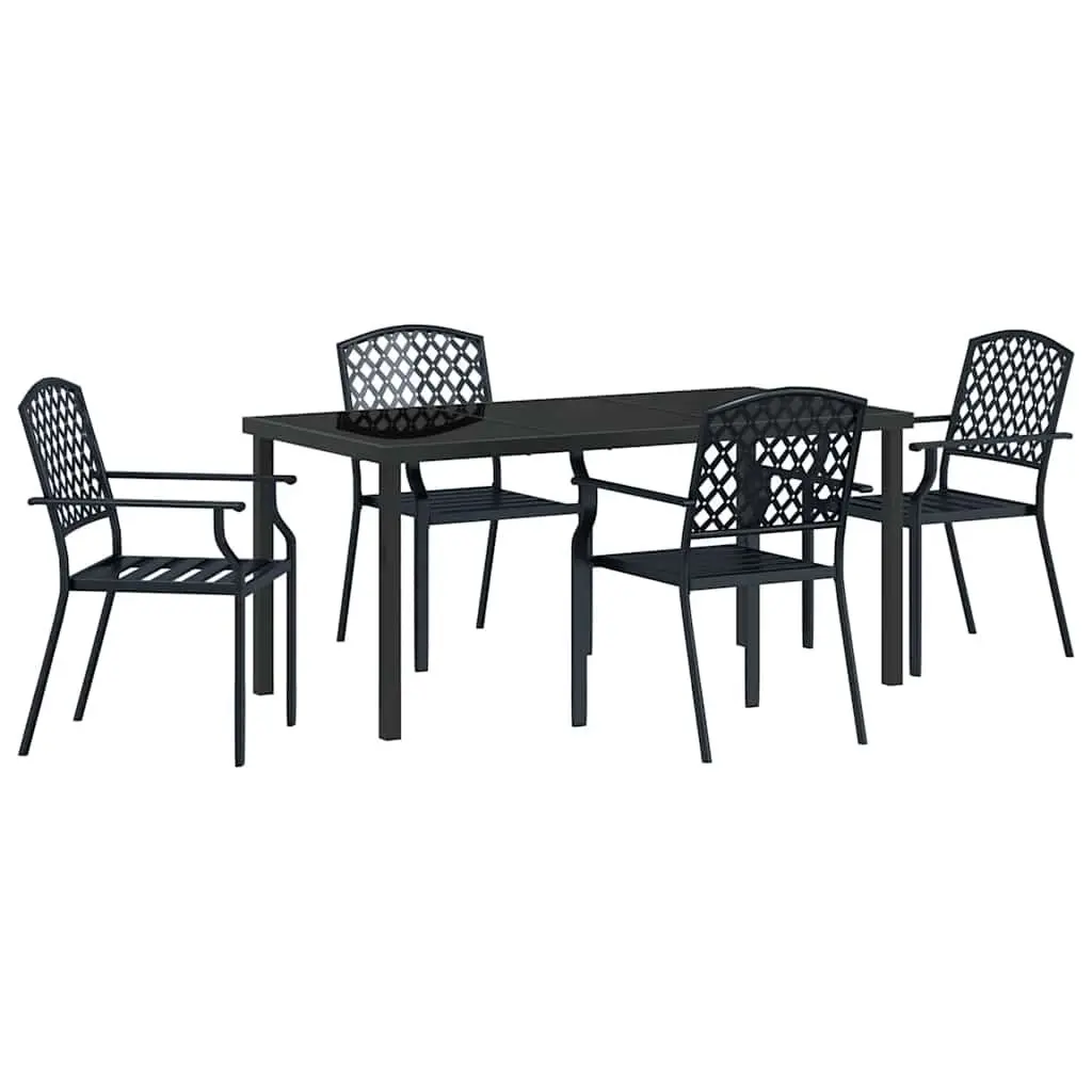 Garden Dining Set 5 Pieces Outdoor Furniture Anthracite Steel Frame Tempered Glass