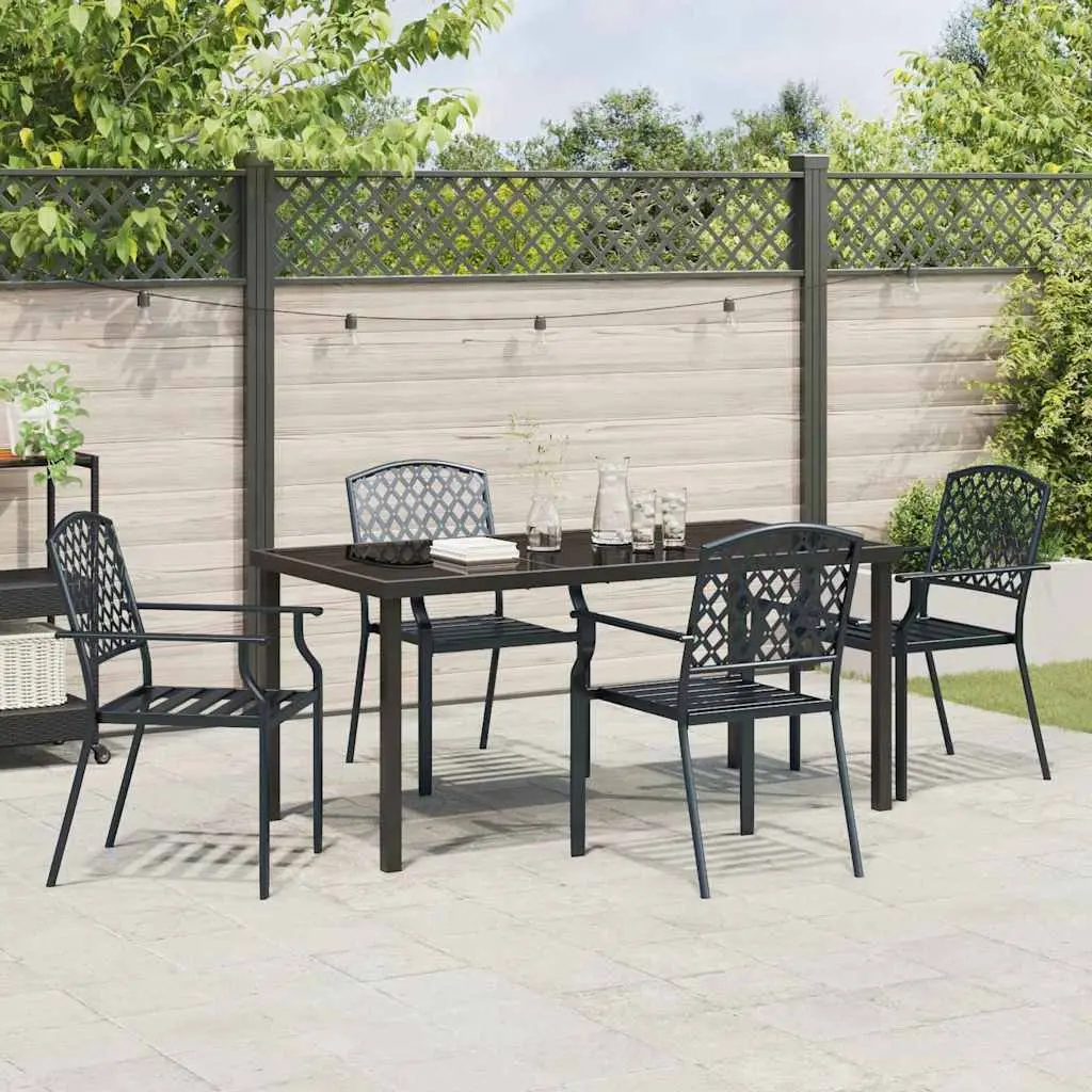 Garden Dining Set 5 Pieces Outdoor Furniture Anthracite Steel Frame Tempered Glass