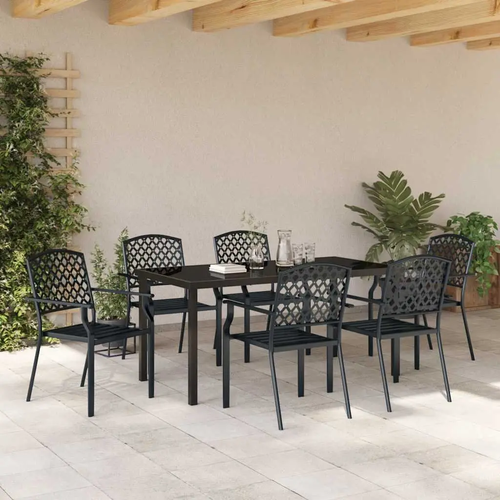 Garden Dining Set 7 Pieces Outdoor Furniture Steel Glass Tabletop Anthracite