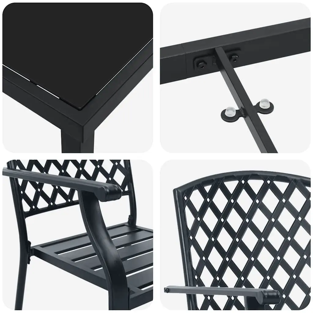 Garden Dining Set 7 Pieces Outdoor Furniture Steel Glass Tabletop Anthracite