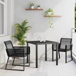 Garden Dining Set 3 Piece Black Outdoor Furniture Patio Table Chairs