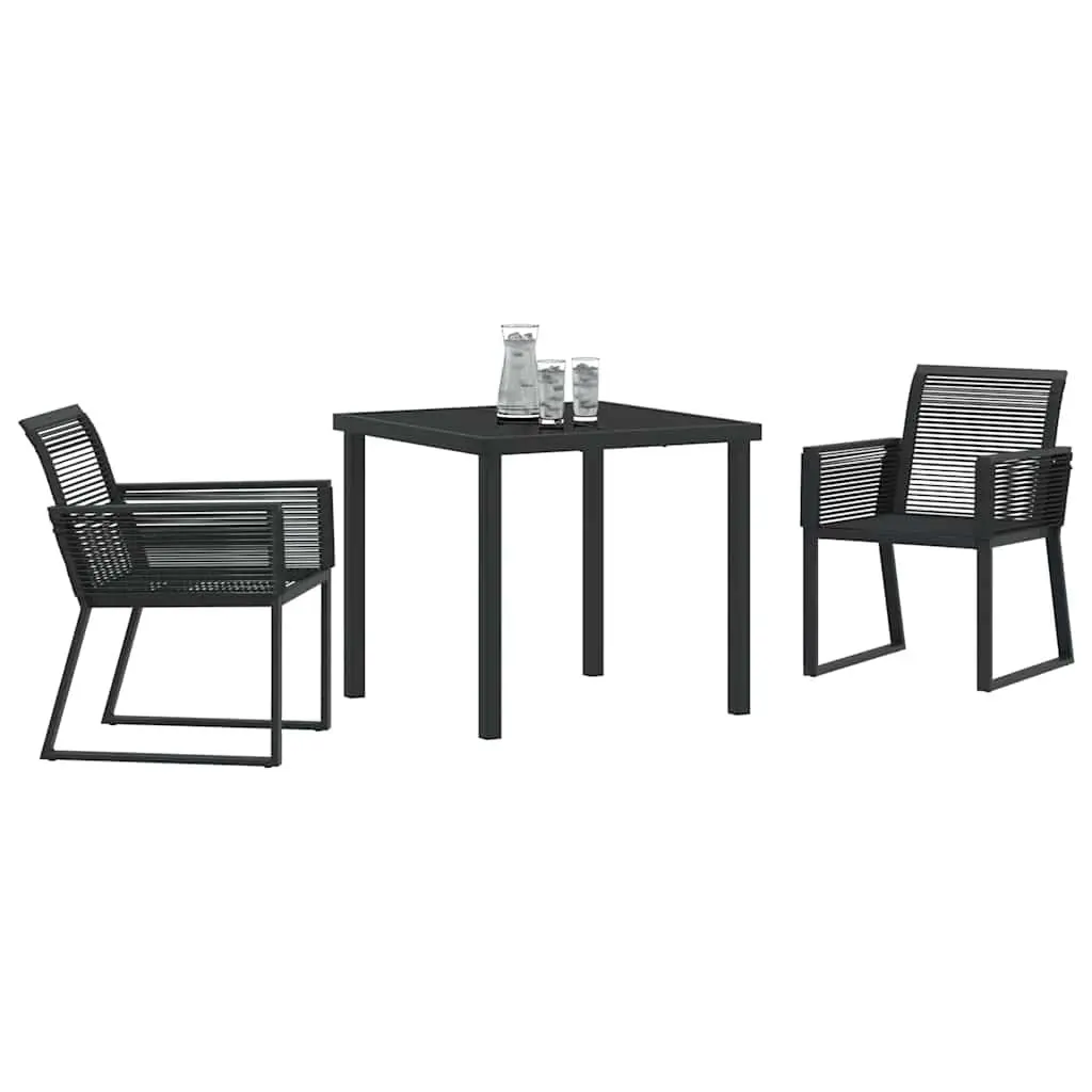 Garden Dining Set 3 Piece Black Outdoor Furniture Patio Table Chairs