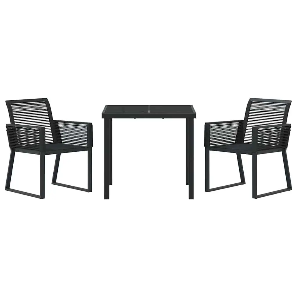 Garden Dining Set 3 Piece Black Outdoor Furniture Patio Table Chairs