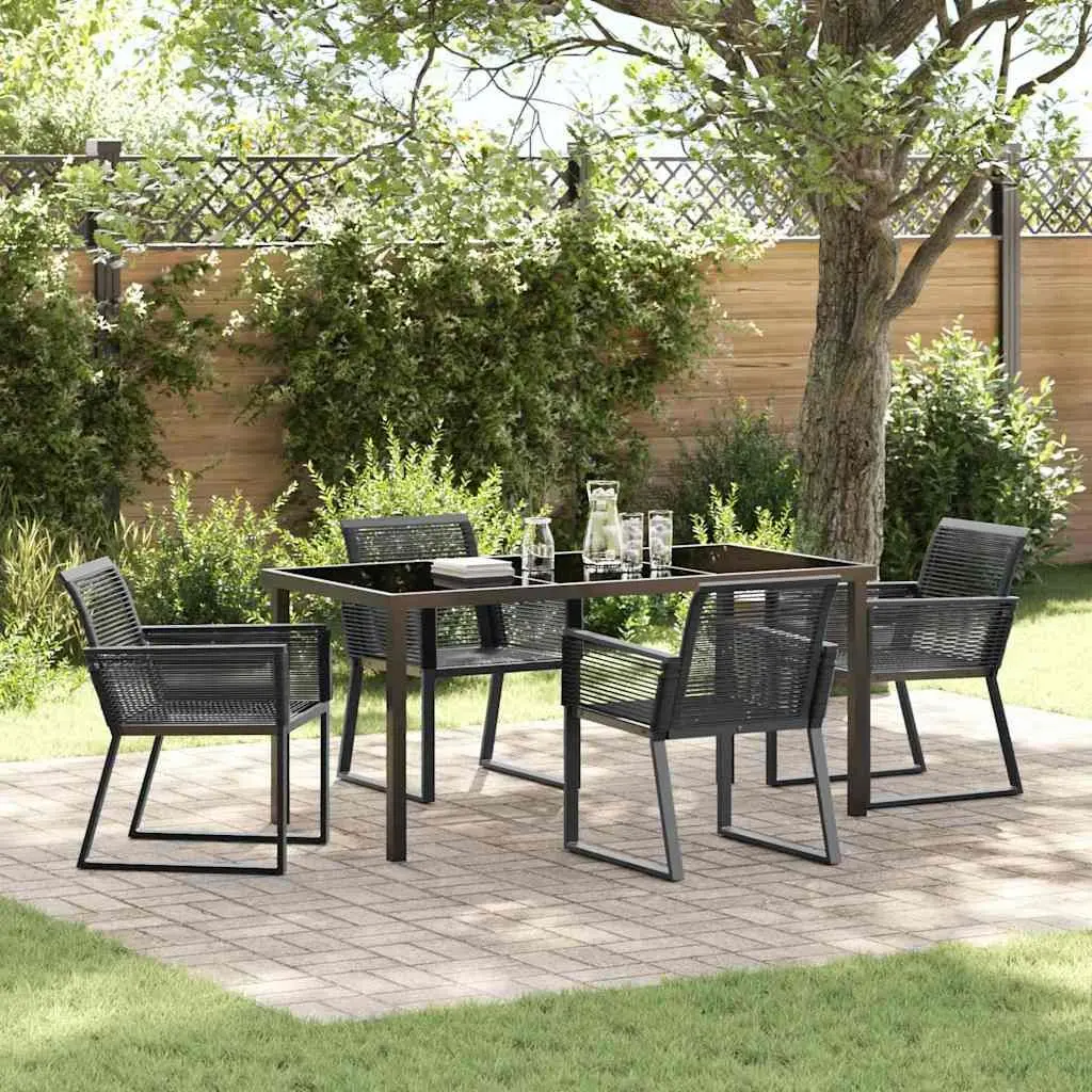 Garden Dining Set 5 Piece Outdoor Furniture Rectangular Table Black Poly Rattan Chairs