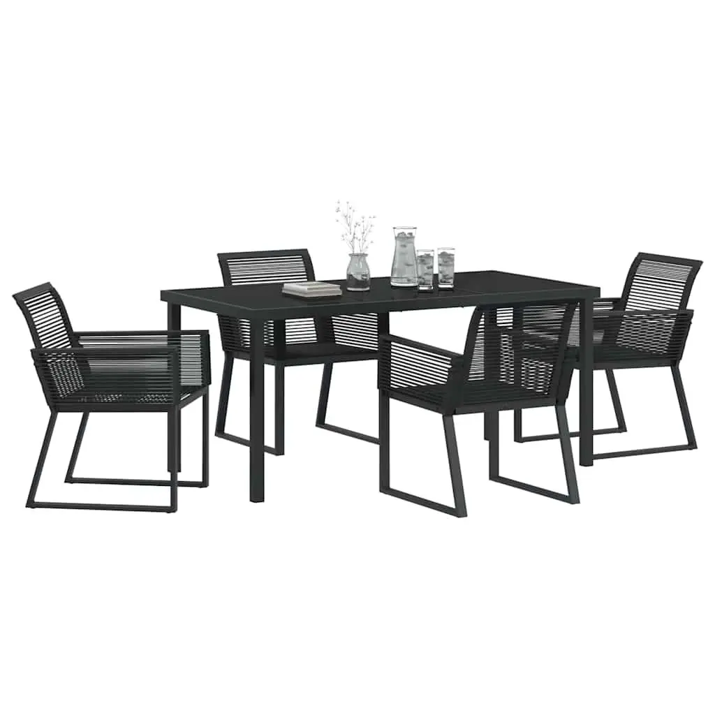 Garden Dining Set 5 Piece Outdoor Furniture Rectangular Table Black Poly Rattan Chairs