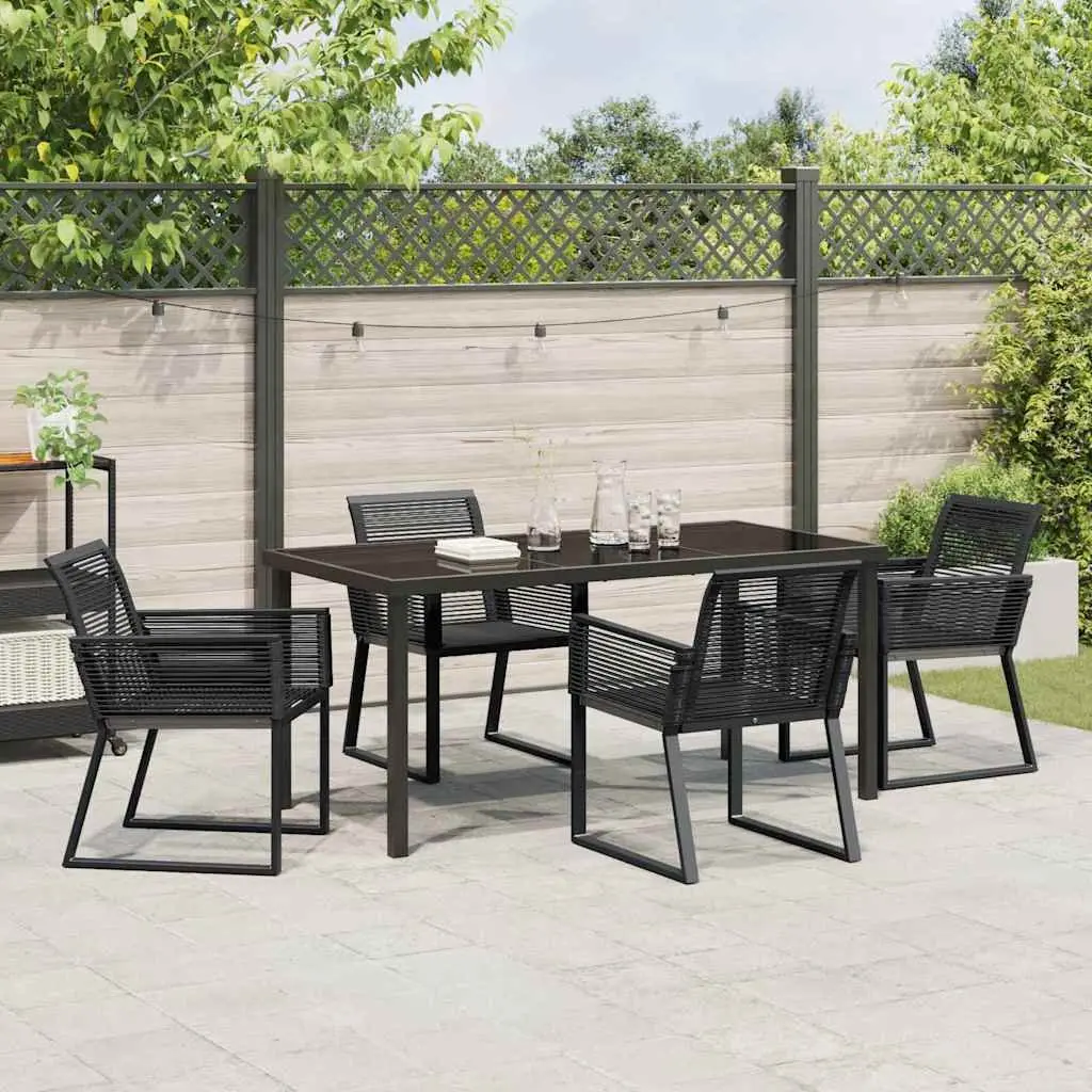 Garden Dining Set 5 Piece Outdoor Furniture Rectangular Table Black Poly Rattan Chairs