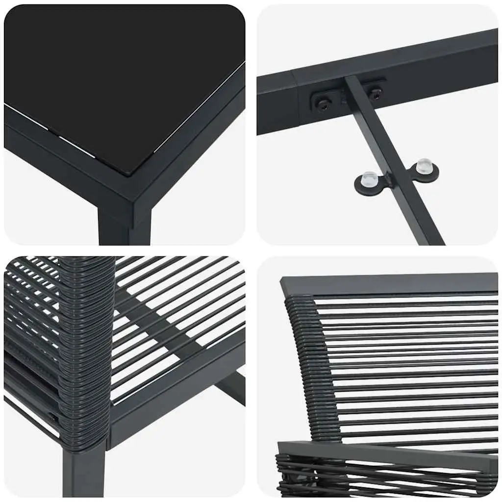 Garden Dining Set 5 Piece Outdoor Furniture Rectangular Table Black Poly Rattan Chairs