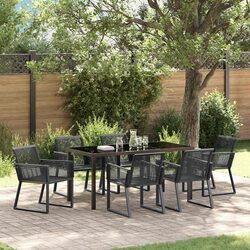 Garden Dining Set 7 Pieces Outdoor Furniture Black Steel Patio Rectangular Table