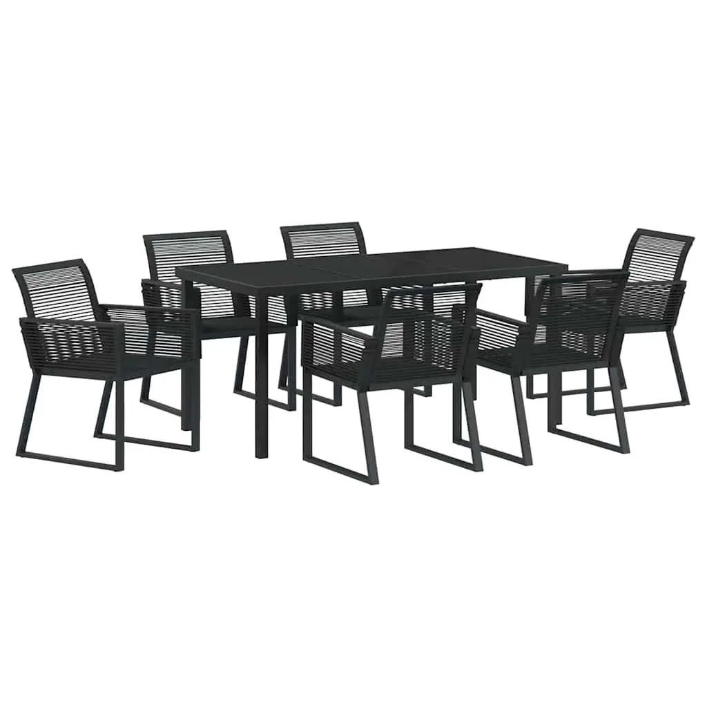 Garden Dining Set 7 Pieces Outdoor Furniture Rectangular Table Black Steel