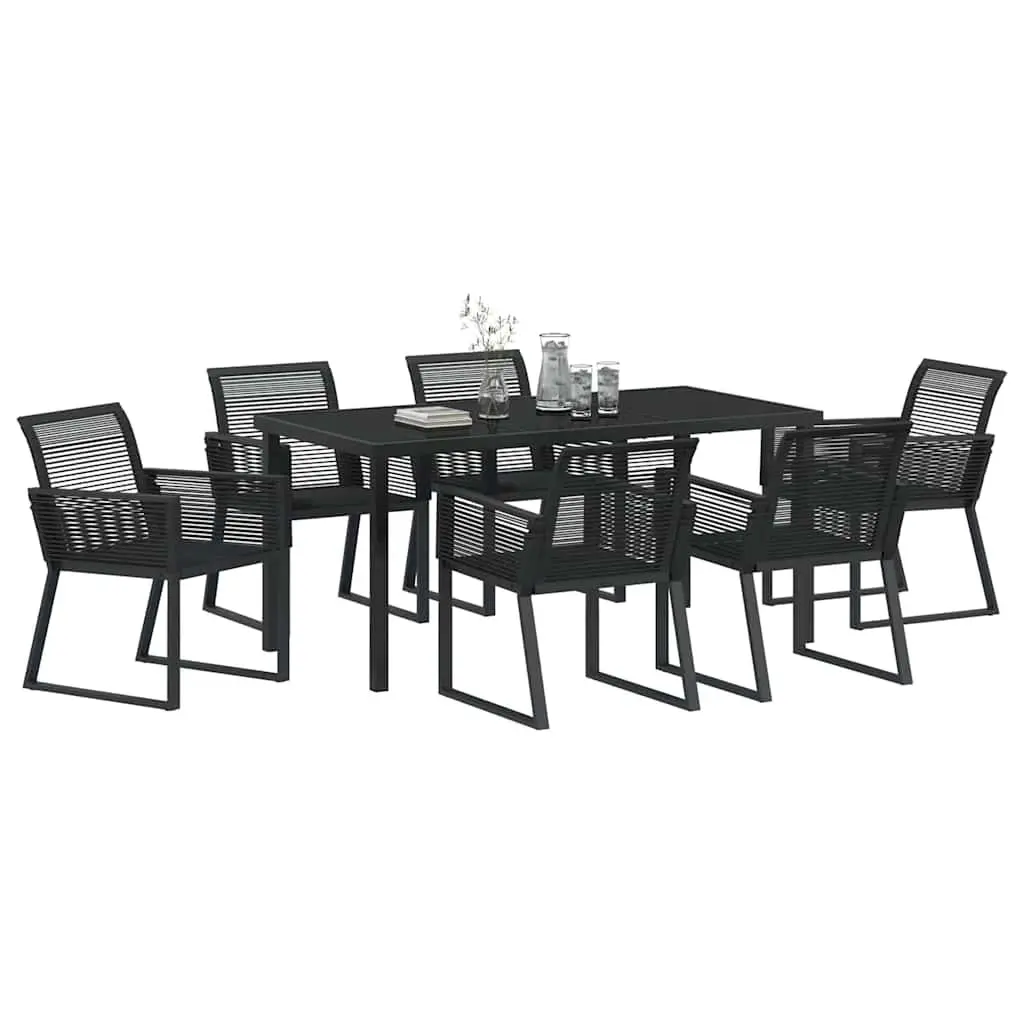 Garden Dining Set 7 Pieces Outdoor Furniture Rectangular Table Black Steel