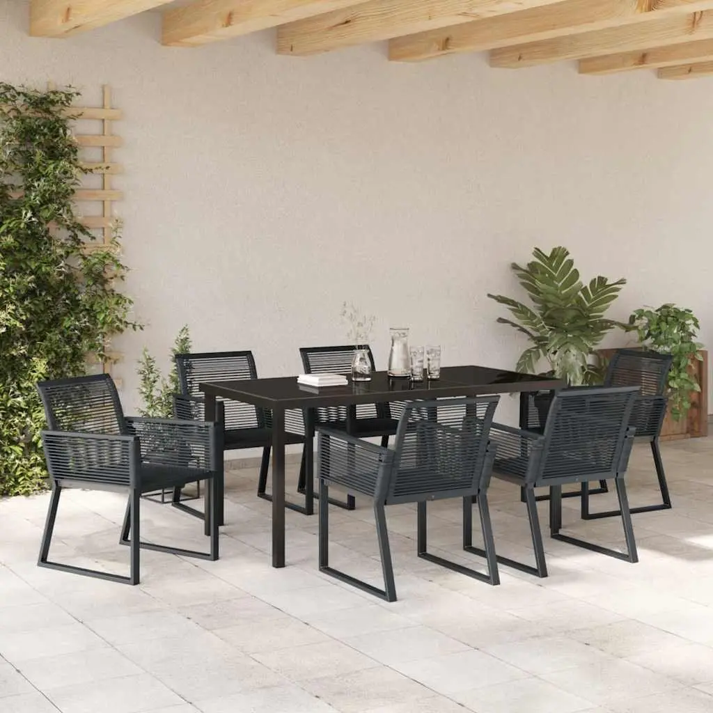 Garden Dining Set 7 Pieces Outdoor Furniture Rectangular Table Black Steel