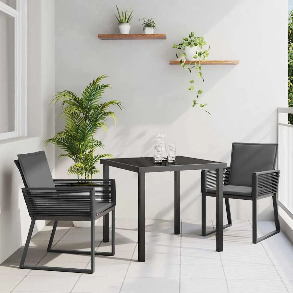 Garden Dining Set 3 Pcs Outdoor Furniture Rattan Glass Table Chairs Black