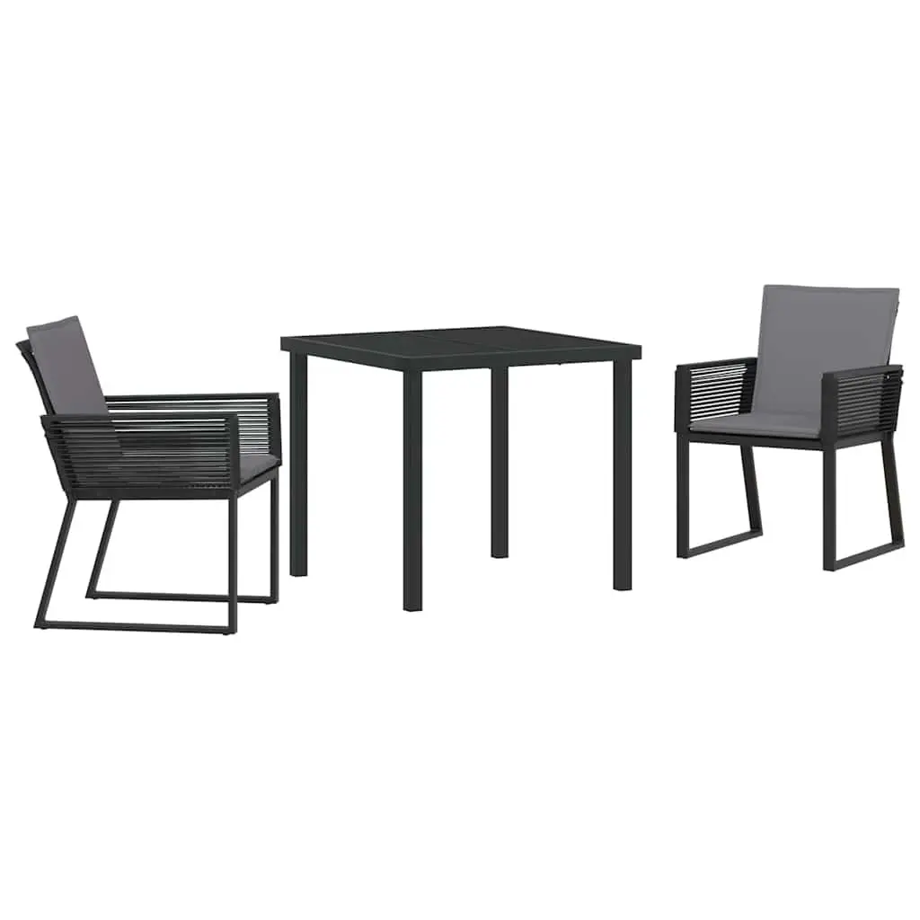 Garden Dining Set 3 Pcs Outdoor Furniture Rattan Glass Table Chairs Black