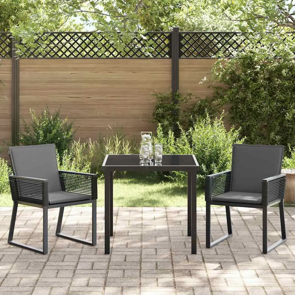 Garden Dining Set 3 Pcs Outdoor Furniture Rattan Glass Table Chairs Black
