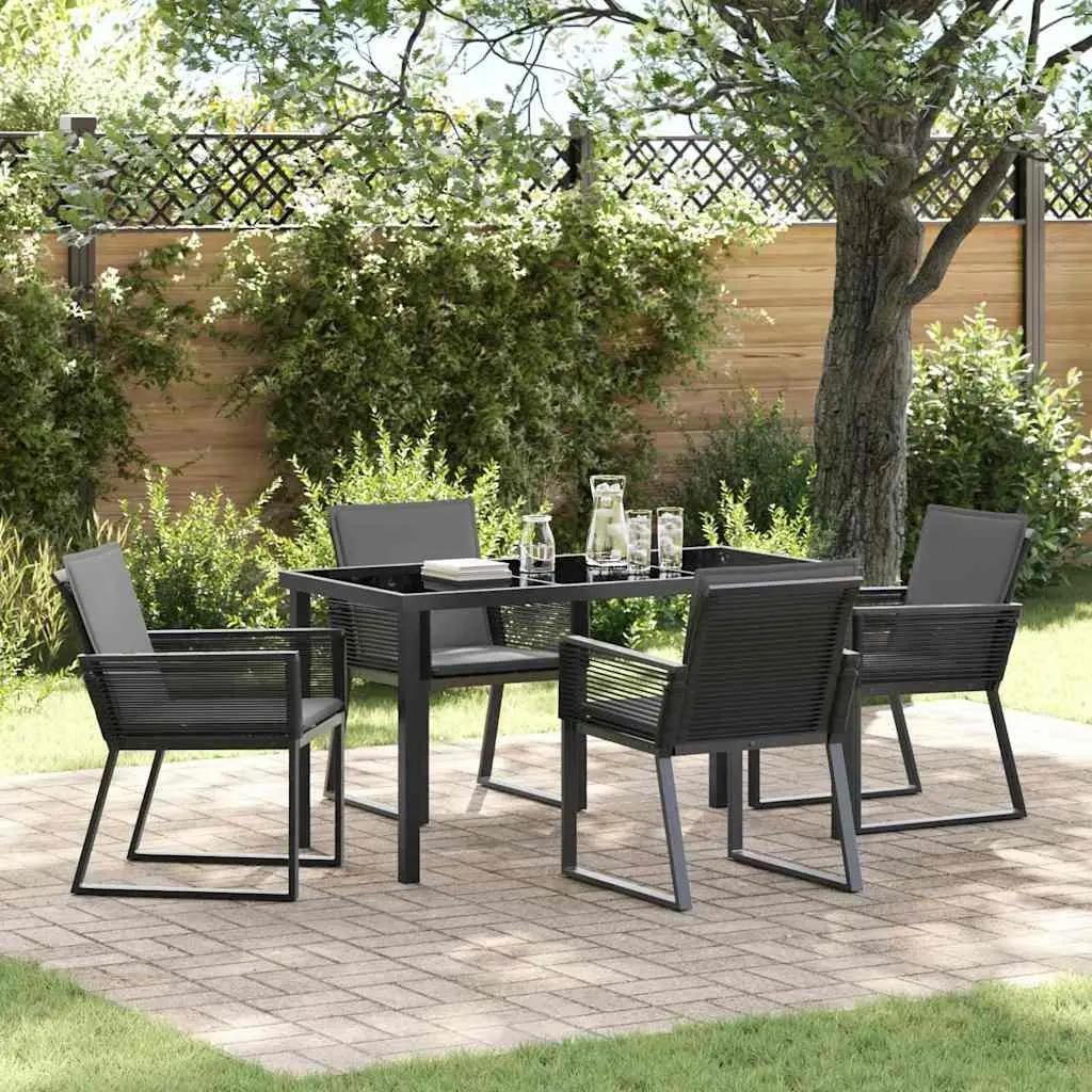 Garden Dining Set 5 Pieces Black Steel Frame Outdoor Furniture Patio Table