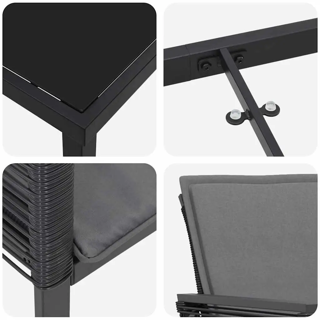 Garden Dining Set 5 Pieces Black Steel Frame Outdoor Furniture Patio Table