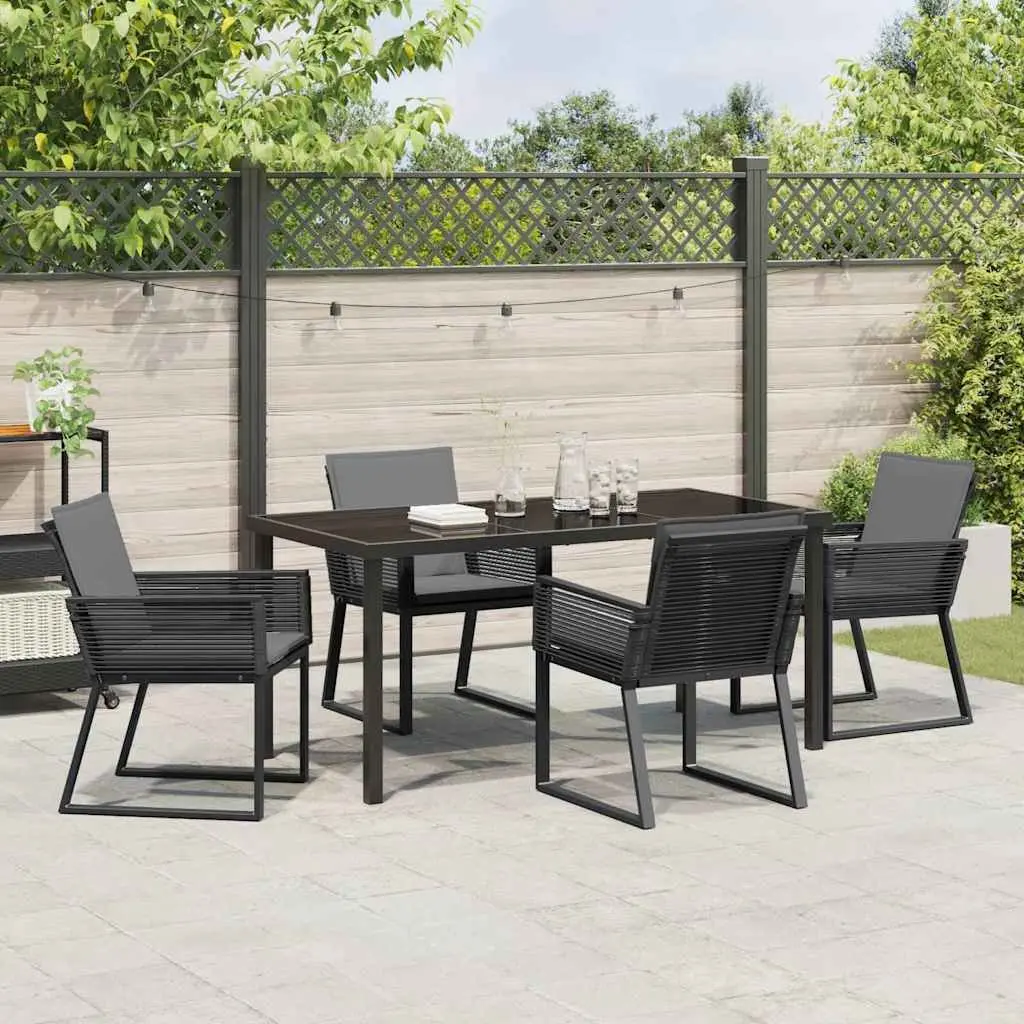 Garden Dining Set 5 Pieces Outdoor Furniture Black Steel Frame Poly Rattan