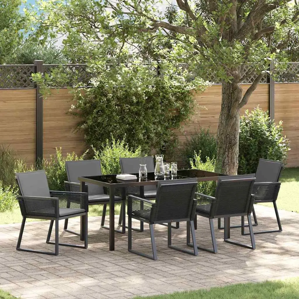 Garden Dining Set 7 Piece Outdoor Furniture Black Rattan Chairs Steel Frame