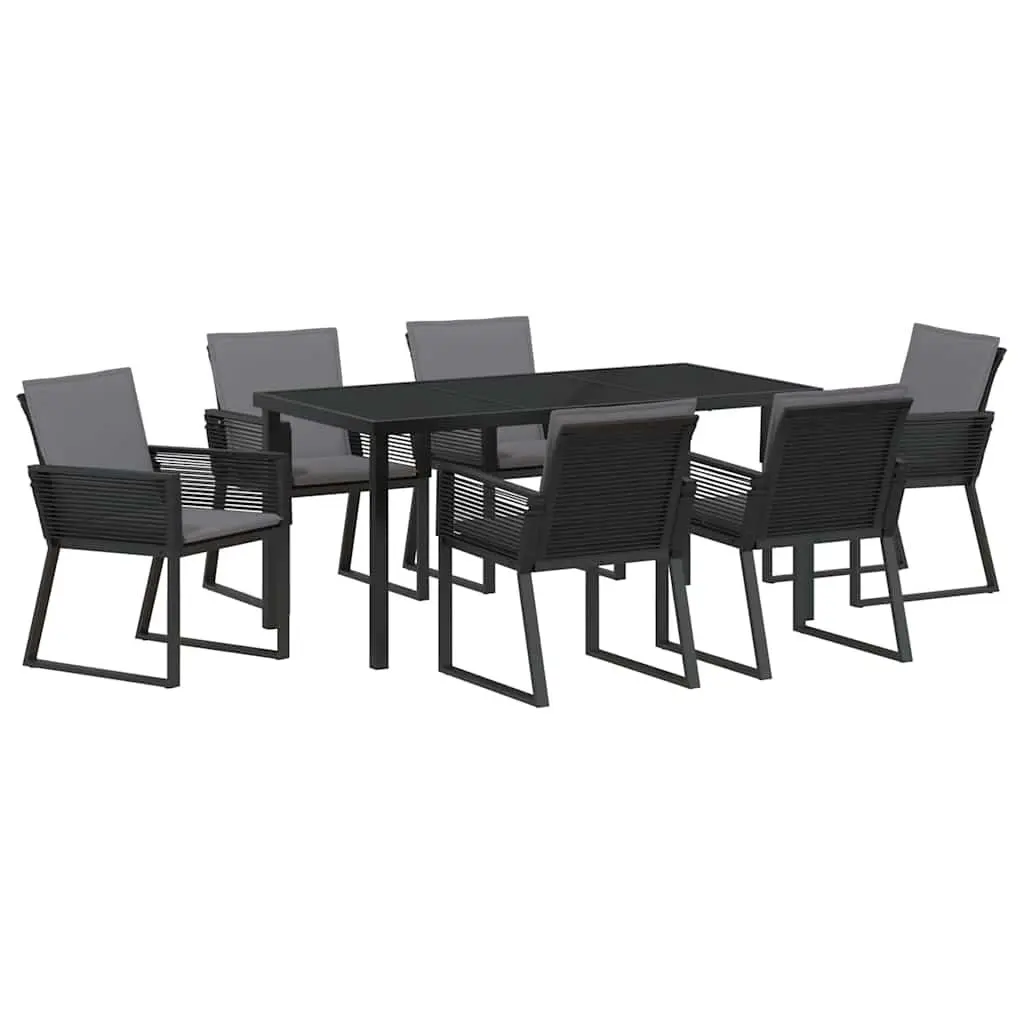 Garden Dining Set 7 Piece Outdoor Furniture Black Rattan Chairs Steel Frame