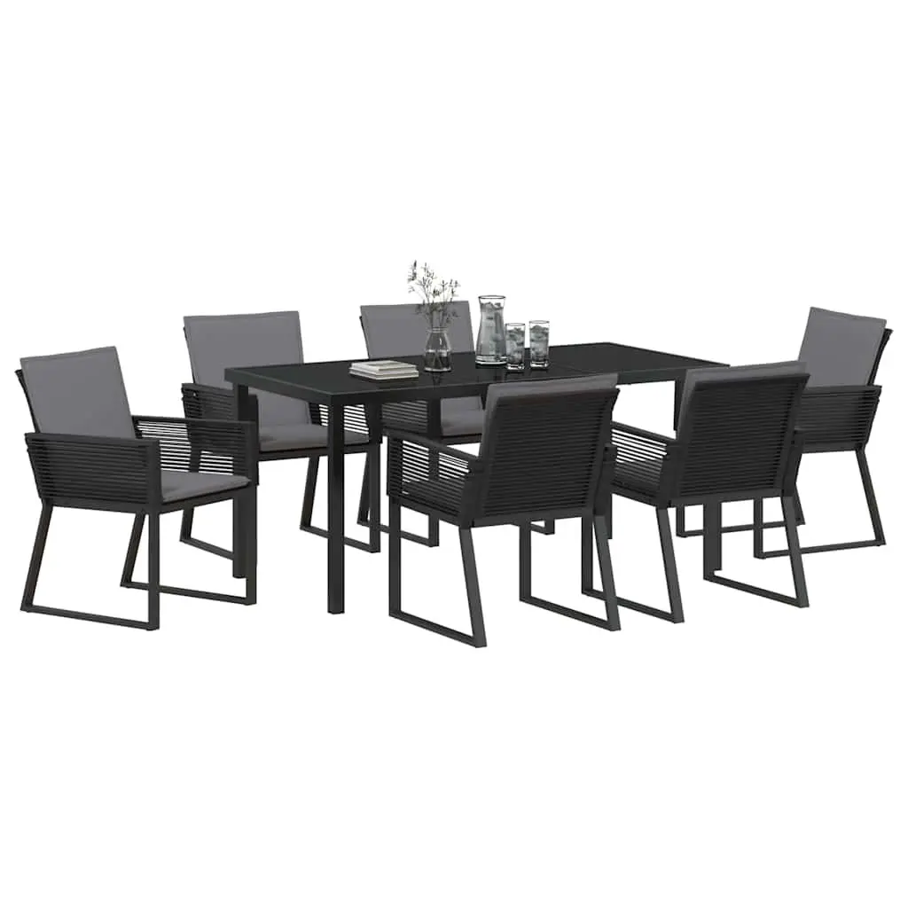 Garden Dining Set 7 Piece Outdoor Furniture Black Rattan Chairs Steel Frame
