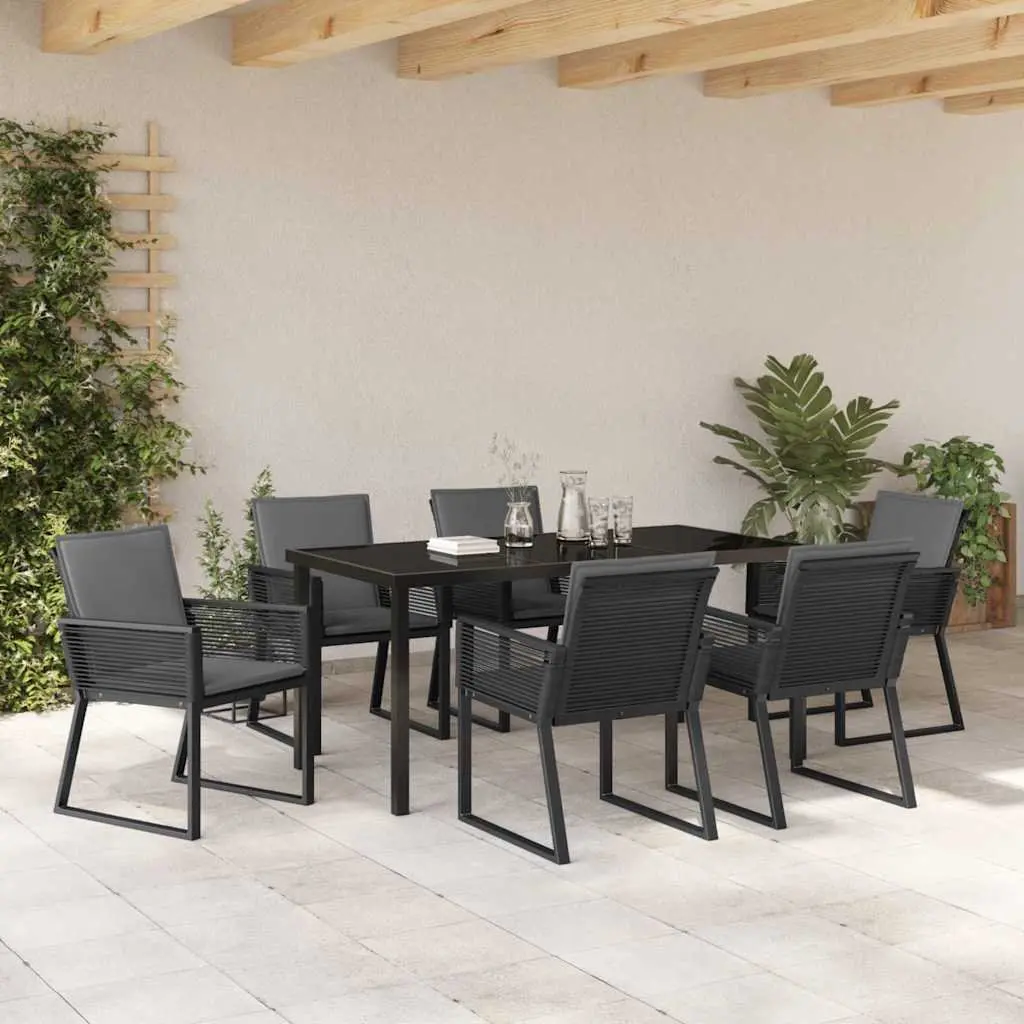 Garden Dining Set 7 Piece Outdoor Furniture Black Rattan Chairs Steel Frame
