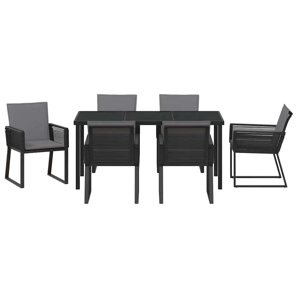 Garden Dining Set 7 Piece Outdoor Furniture Black Rattan Chairs Steel Frame