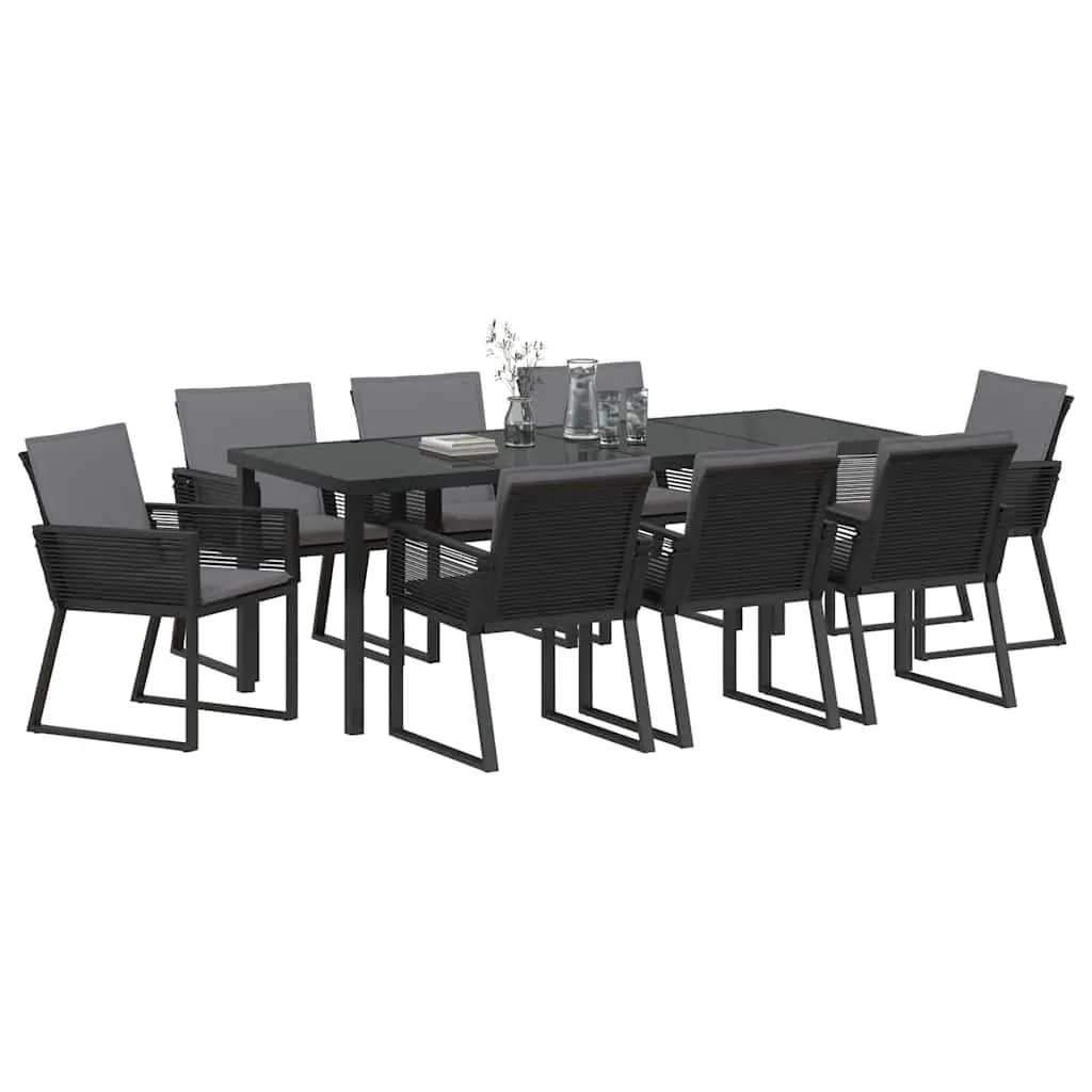 Garden Dining Set 9 Pieces Black Steel Frame Outdoor Furniture Patio Rattan