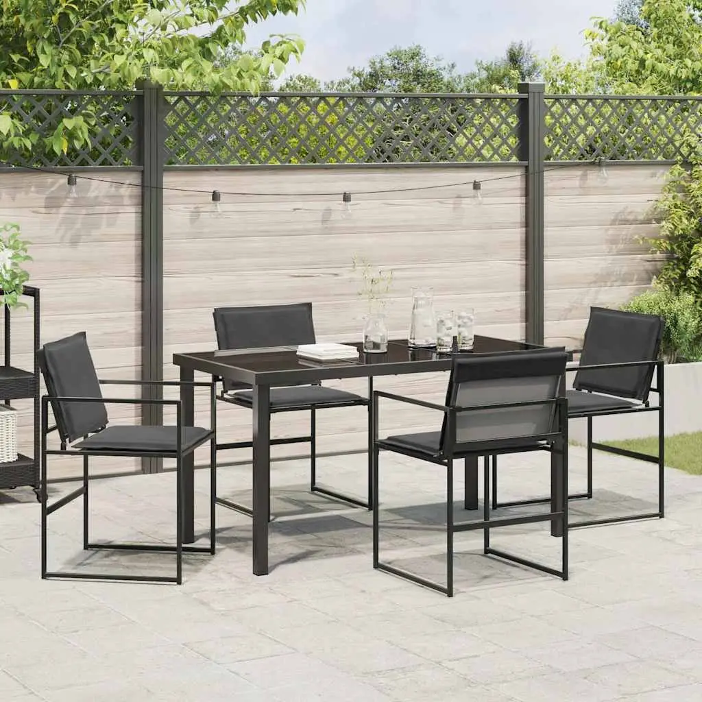 Outdoor Dining Set 5 Piece Black Garden Furniture Table Chairs Steel Frame