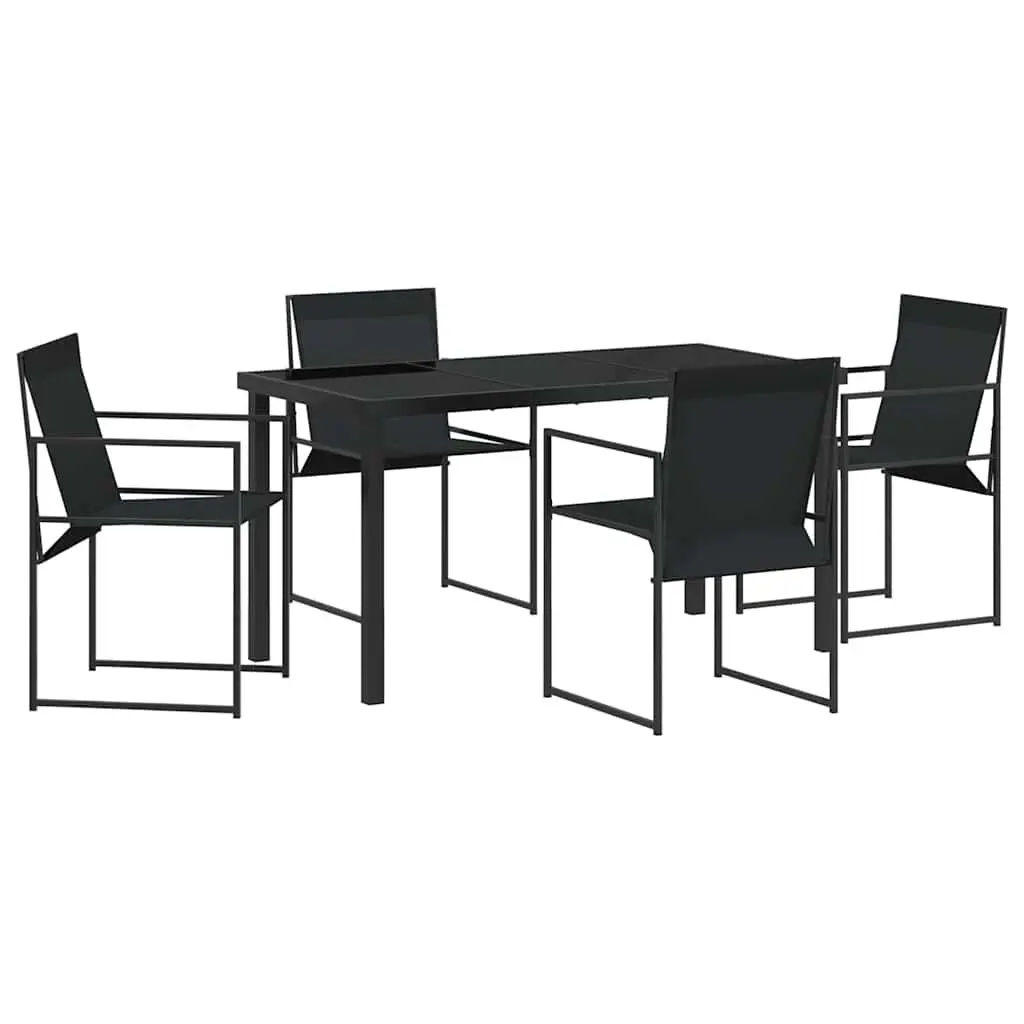 Outdoor Garden Dining Set 5 Pieces Black Steel Textilene Chairs Table Patio