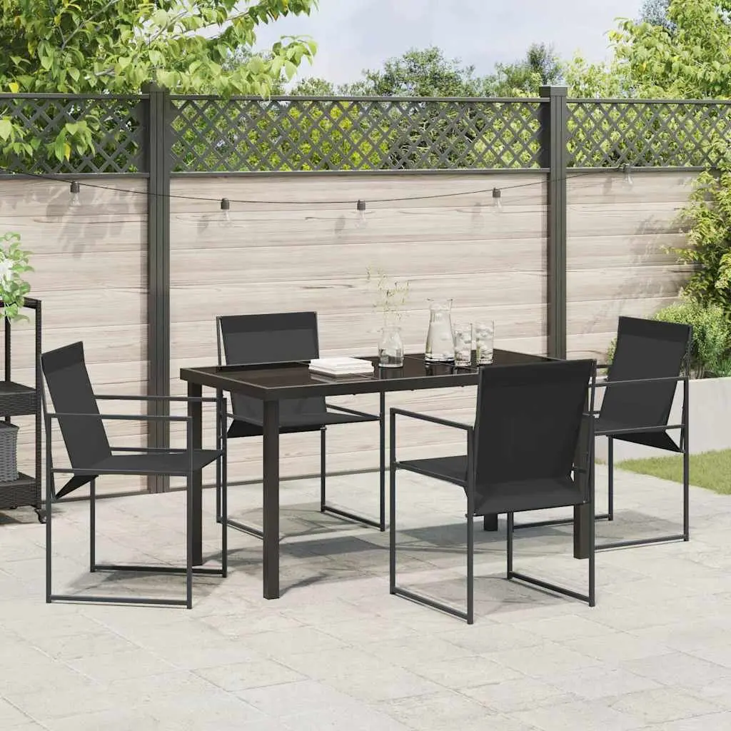 Outdoor Garden Dining Set 5 Pieces Black Steel Textilene Chairs Table Patio