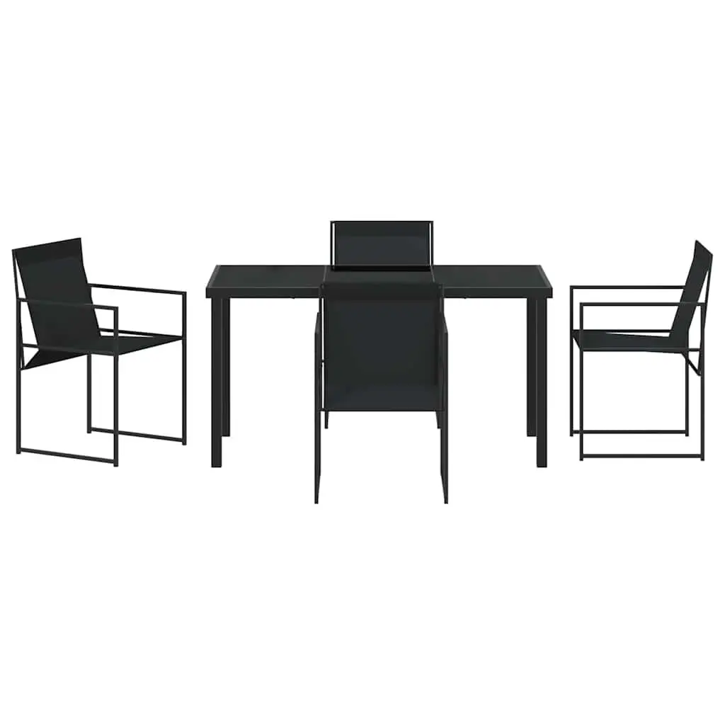 Outdoor Garden Dining Set 5 Pieces Black Steel Textilene Chairs Table Patio
