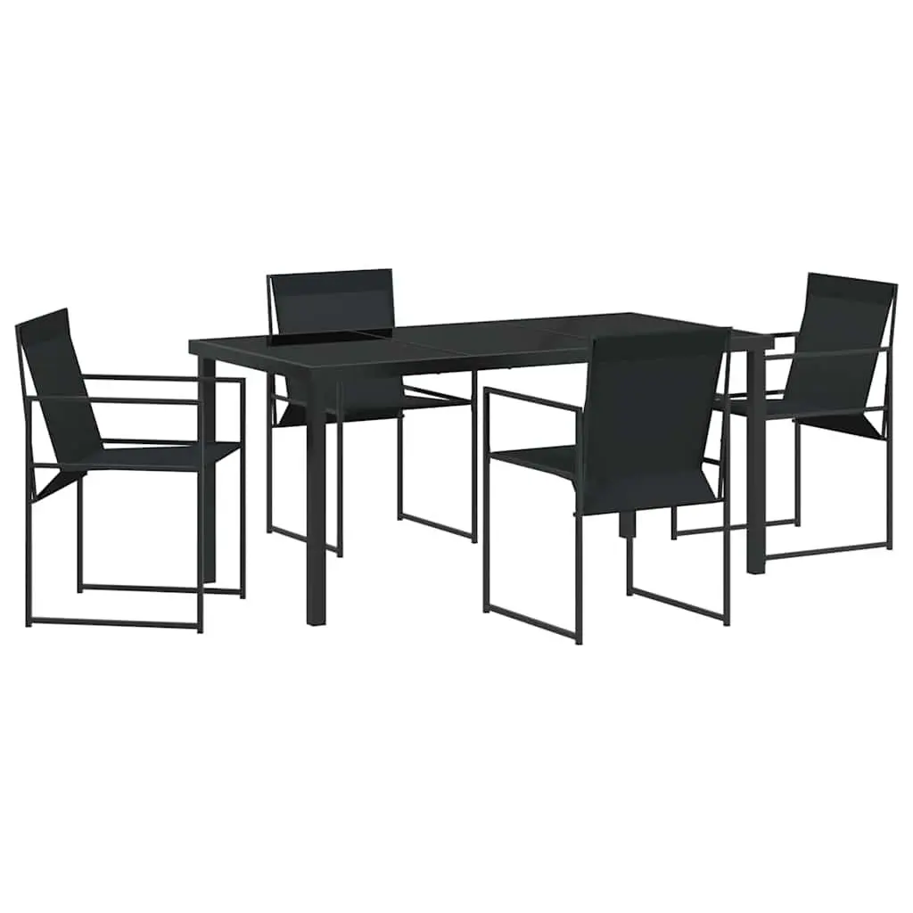 Outdoor Patio Furniture Set 5 Piece Dining Table Chairs Black Textilene Steel Modern