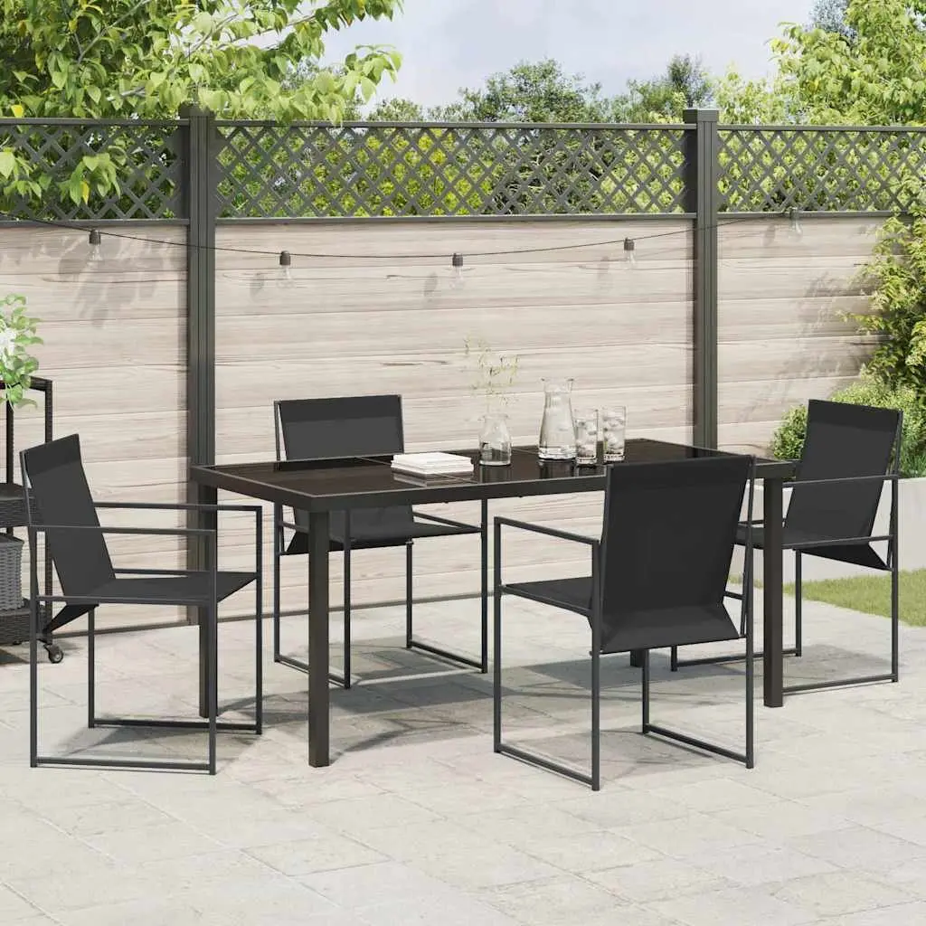 Outdoor Patio Furniture Set 5 Piece Dining Table Chairs Black Textilene Steel Modern