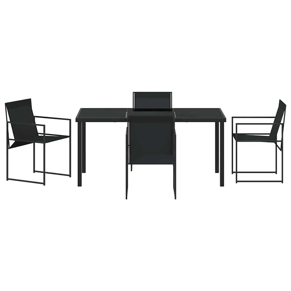 Outdoor Patio Furniture Set 5 Piece Dining Table Chairs Black Textilene Steel Modern