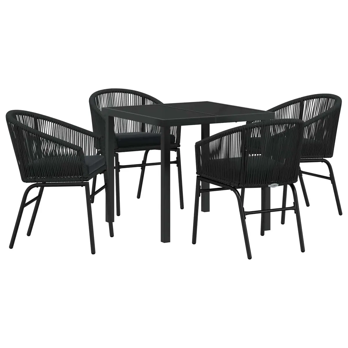 Garden Dining Set 5 Piece Black Steel Outdoor Furniture Patio Table Chairs