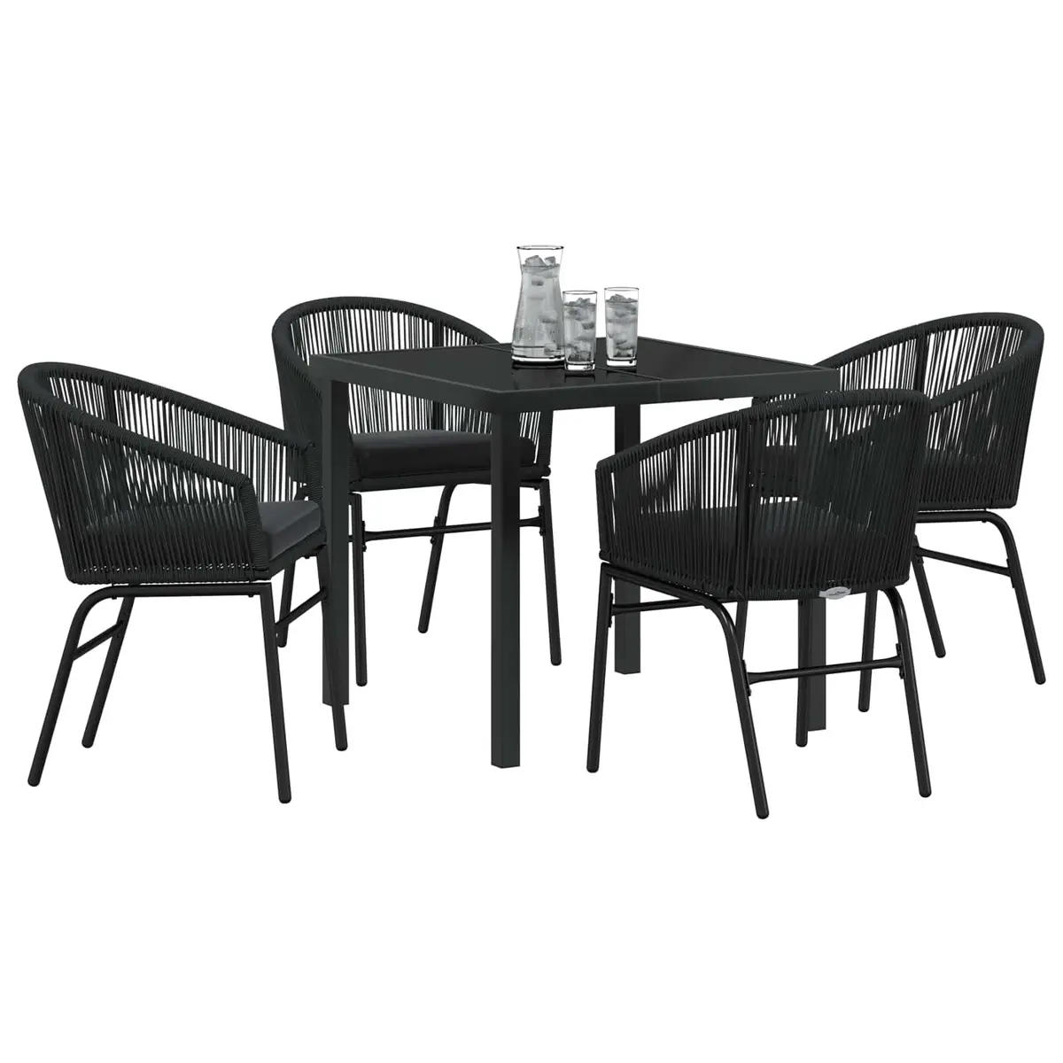 Garden Dining Set 5 Piece Black Steel Outdoor Furniture Patio Table Chairs