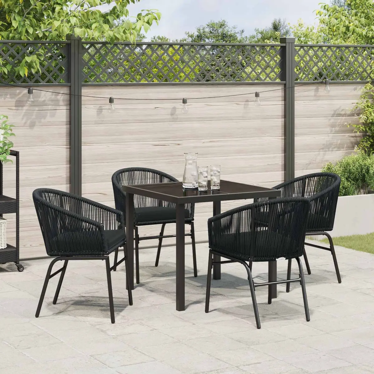 Garden Dining Set 5 Piece Black Steel Outdoor Furniture Patio Table Chairs