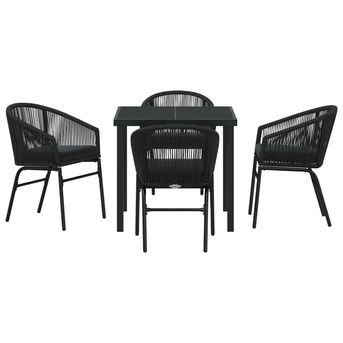 Garden Dining Set 5 Piece Black Steel Outdoor Furniture Patio Table Chairs