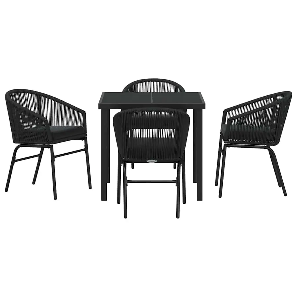 Garden Dining Set 5 Piece Black Steel Outdoor Furniture Patio Table Chairs