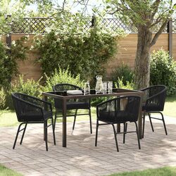 Garden Dining Set 5 Piece Black Steel Frame Outdoor Furniture Patio Dining Table