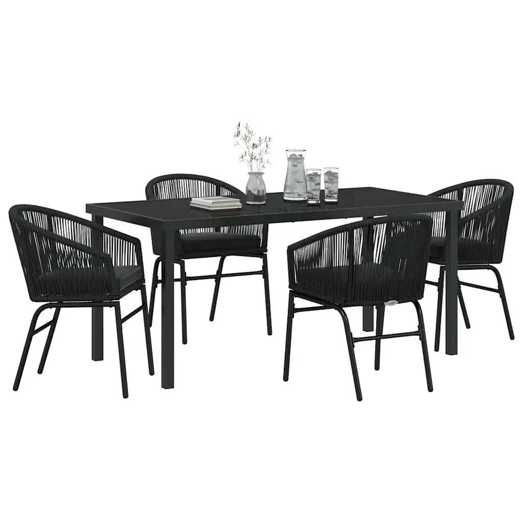 Garden Dining Set 5 Piece Outdoor Furniture Rectangular Table and Chairs Black Steel