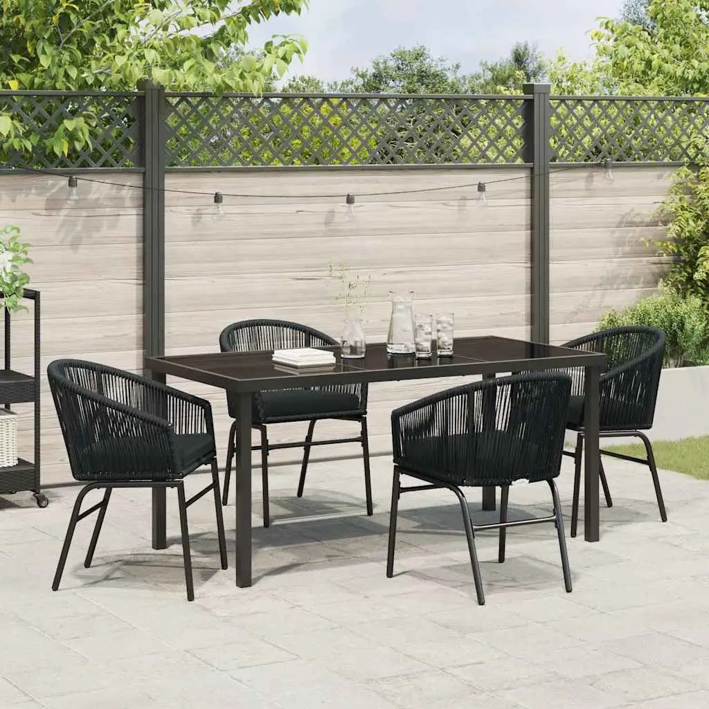 Garden Dining Set 5 Piece Outdoor Furniture Rectangular Table and Chairs Black Steel