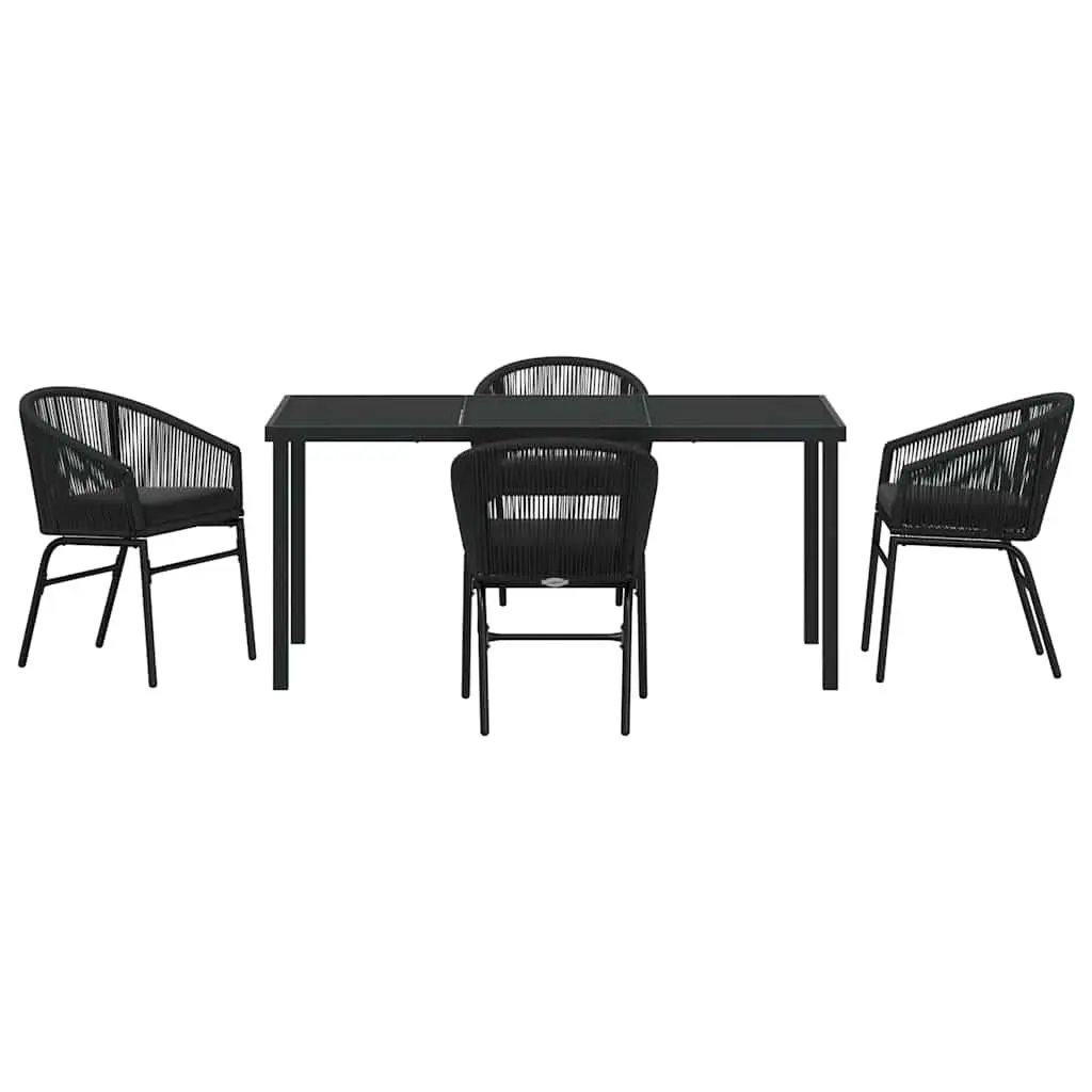 Garden Dining Set 5 Piece Outdoor Furniture Rectangular Table and Chairs Black Steel